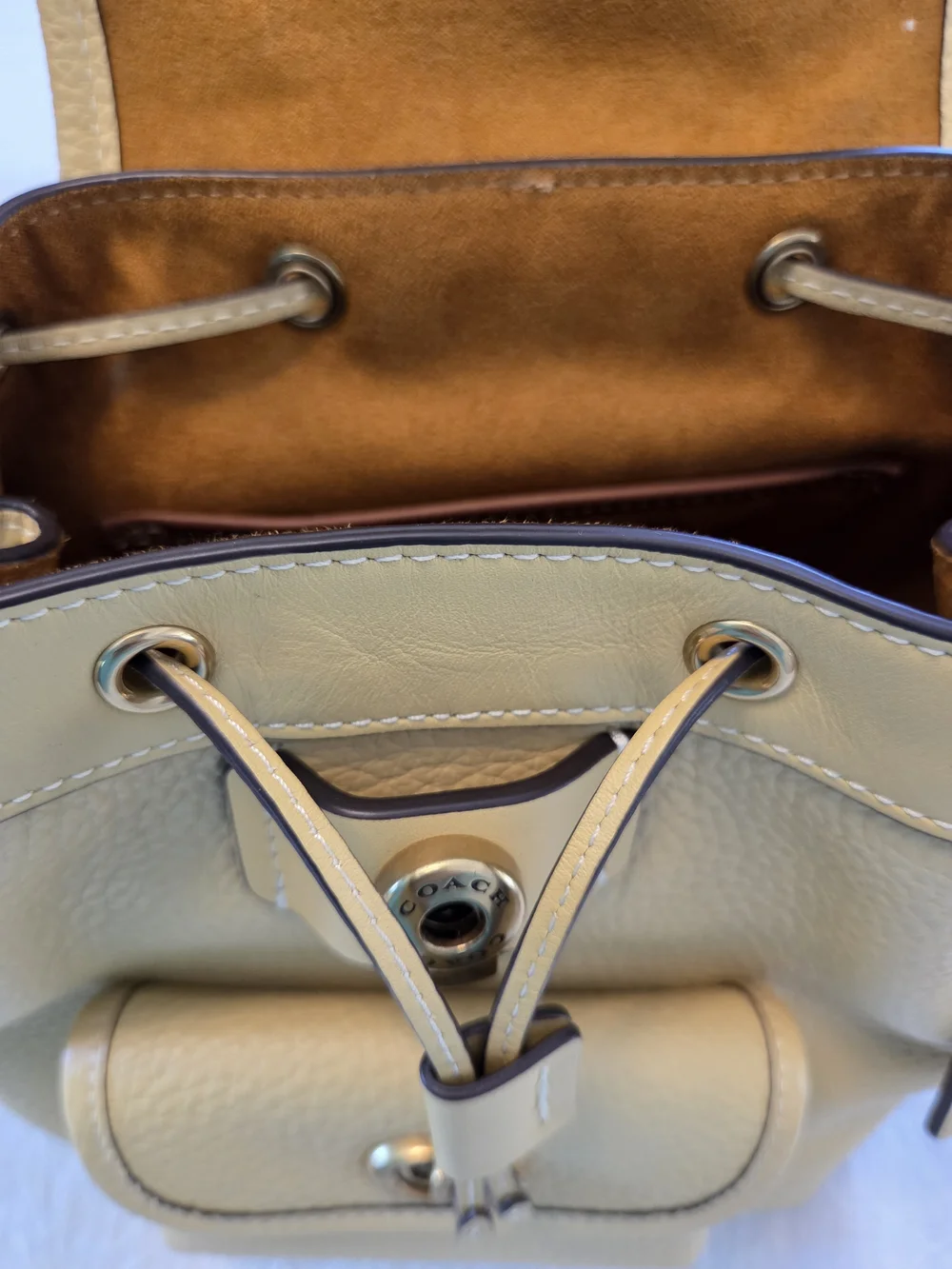 Coach Riya 21 Pebbled Leather Mini Backpack, Hay/Pale Yellow, Like New - Picture 7 of 13